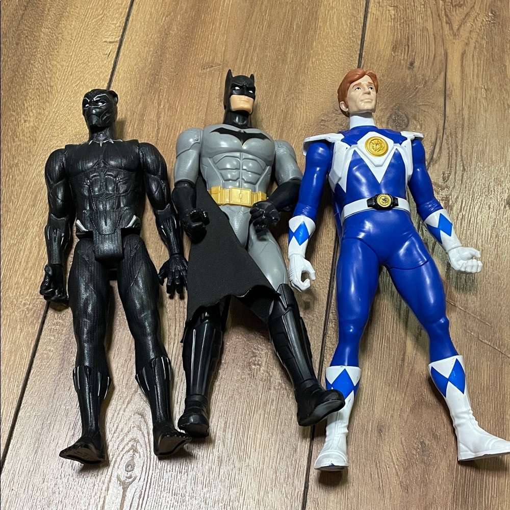 Action Figure Trio - Black, Gray, and Blue